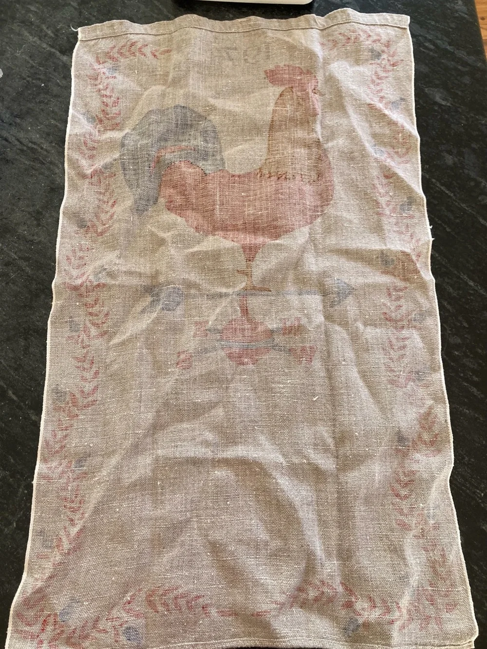 Vintage 1974 Linen Tea Towel Calendar with Large ROOSTER & Weathervane  EUC